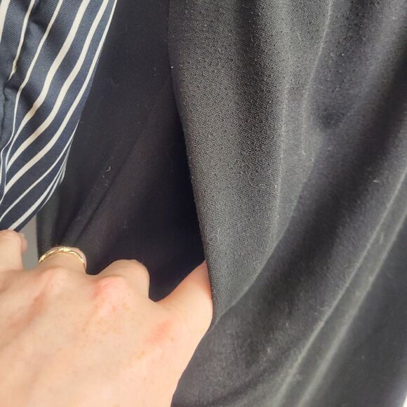 VINTAGE 80s dress collared striped black with pocket M - Picture 6 of 13